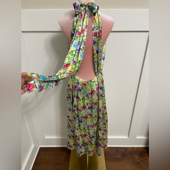 Les Reveries 100% Silk Rose Orchid Pleated Bow Maxi Dress Size 8 - Picture 6 of 13